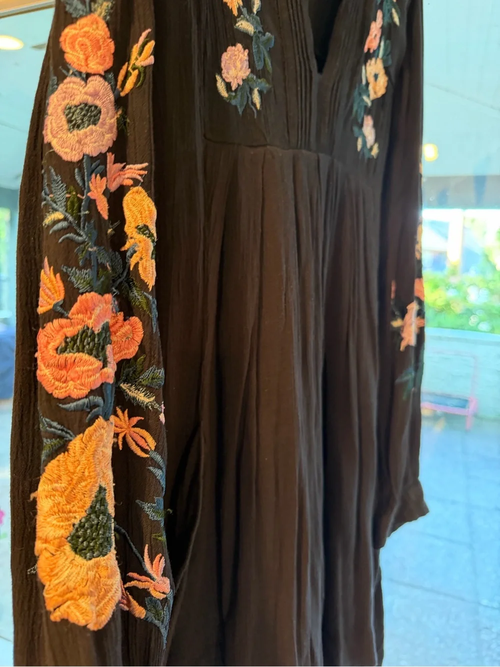 Free People Mia Embroidered Long-Sleeve Dress Tunic with Pink & Peach Floral